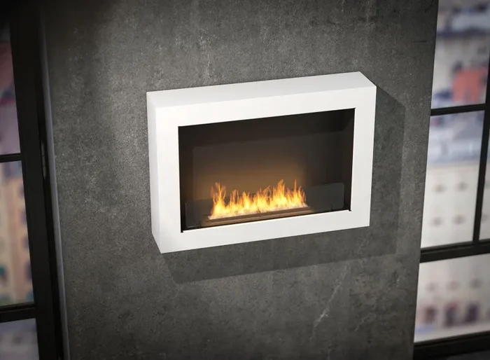 Camino a Bioetanolo da Parete 80x56x16,5 cm Murall 800 Bianco con Vetro In saldo - immagine 3