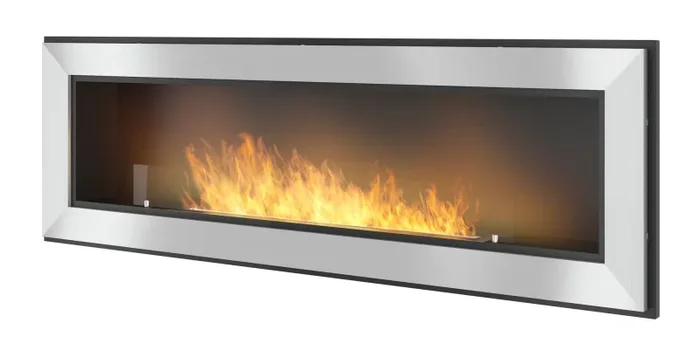 Camino a Bioetanolo da Parete/Incasso 150×49 cm Frame 1500 Inox con Vetro