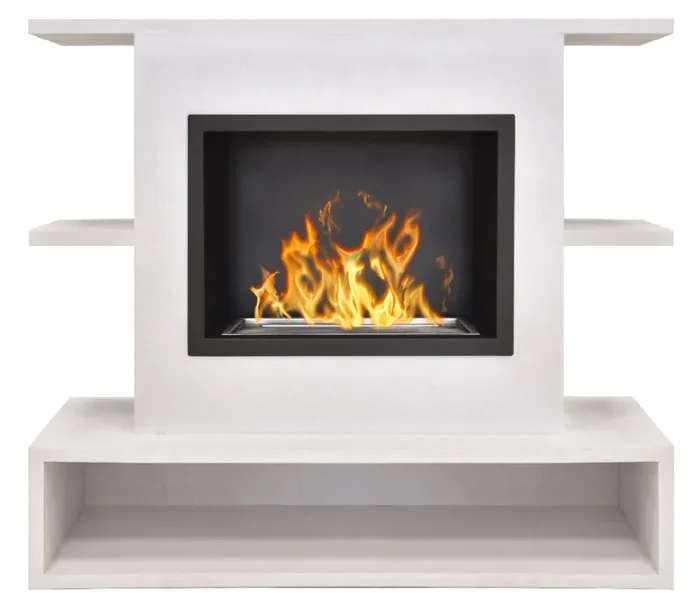 Camino a Bioetanolo da Pavimento 110x98x40 cm Queen Bianco Graffiato