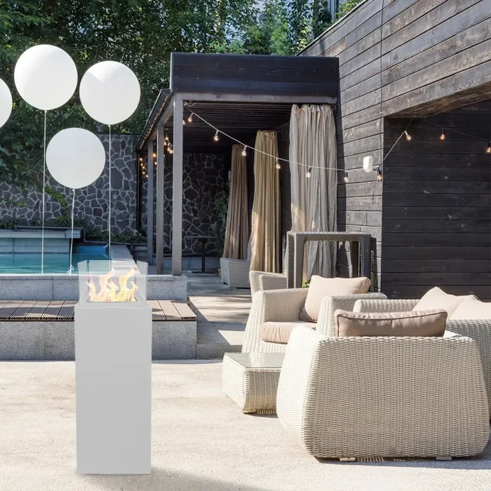 Camino a Bioetanolo da Pavimento 40x40x145 cm per Esterno Ischia Bianco - immagine 2