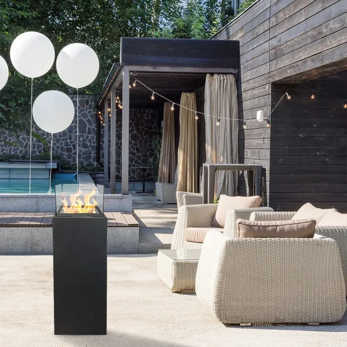 Camino a Bioetanolo da Pavimento 40x40x145 cm per Esterno Ischia Nero - immagine 2