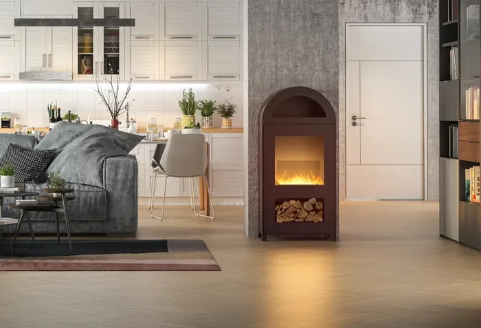 Camino a Bioetanolo da Pavimento 60x34x125 cm Incoza Nero con Vetro - immagine 2