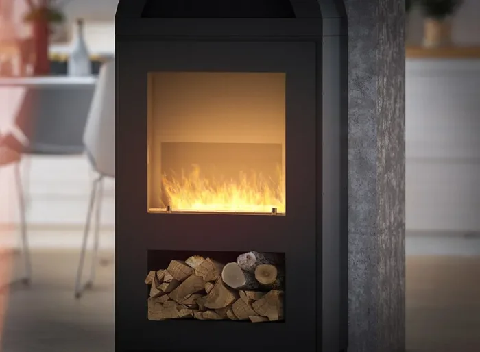 Camino a Bioetanolo da Pavimento 60x34x125 cm Incoza Nero con Vetro - immagine 3