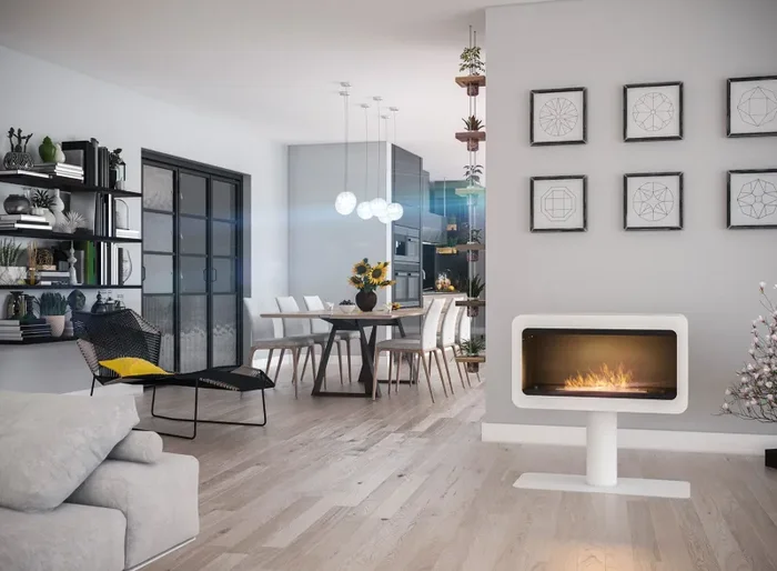 Camino a Bioetanolo da Pavimento 82×44 cm Inecco Bianco con Vetro - immagine 2