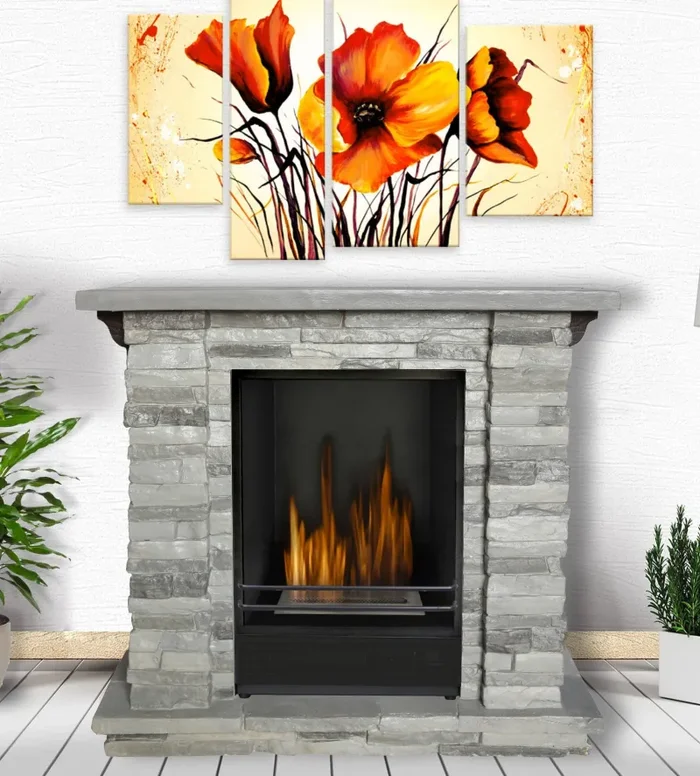 Camino a Bioetanolo da Pavimento 90x30x80 cm Tugullio Effetto Pietra Grigio Online - immagine 2