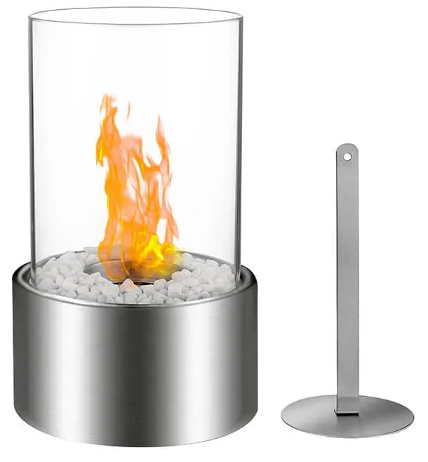 Camino a Bioetanolo da Tavolo Ø16×27 cm in Acciaio e Vetro Silver