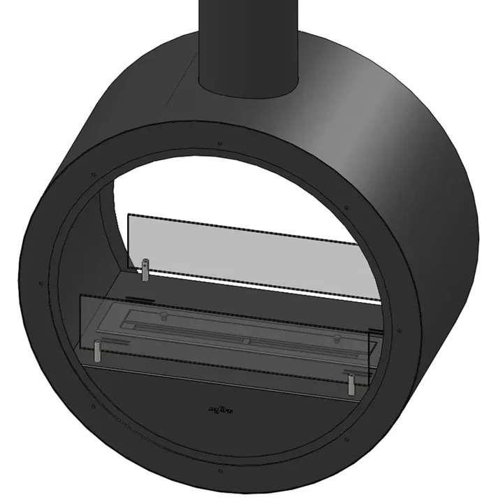 Camino a Bioetanolo Sospeso 218,7xØ70×35 cm Incyrcle 2Side Nero con Vetro
