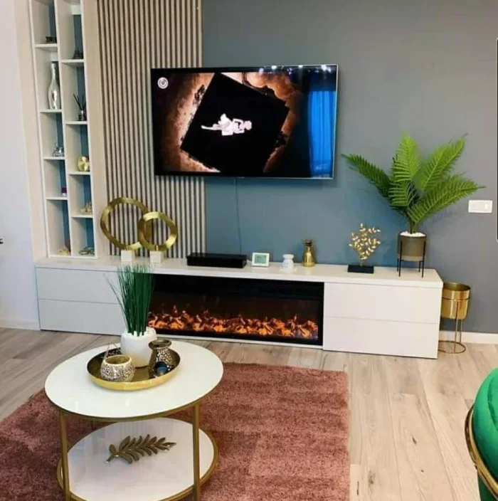 Camino Elettrico da Incasso 40x128x18 cm Effetto Fiamma 1500W Tanzania Nero - immagine 3