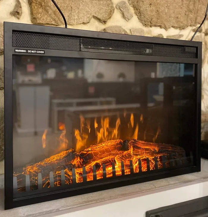 Camino Elettrico da Incasso 47,5×58,5×18 cm Effetto Fiamma 1500W Vienna 23 Nero - immagine 3