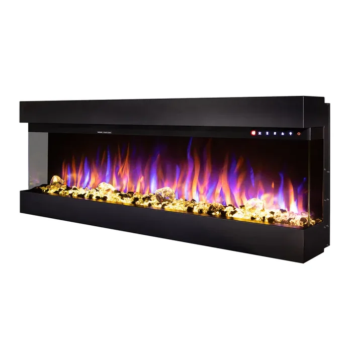 Camino Elettrico da Incasso 48,4x127x20 cm Effetto Fiamma 1500W Dalas Maxi Nero