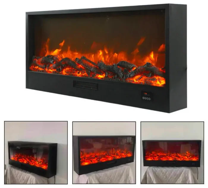 Camino Elettrico da Incasso Effetto Fiamma 108x20x50,7 cm 1500W Sined Ispica 108 Nero - immagine 2