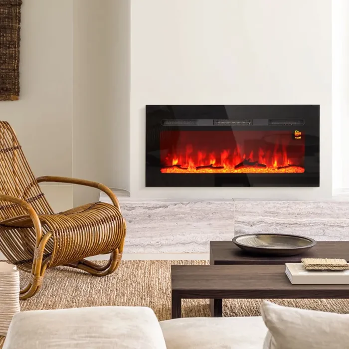 Camino Elettrico da Parete 1800W con Telecomando e Display LCD 91,4×15,8×45 cm Nero - immagine 2