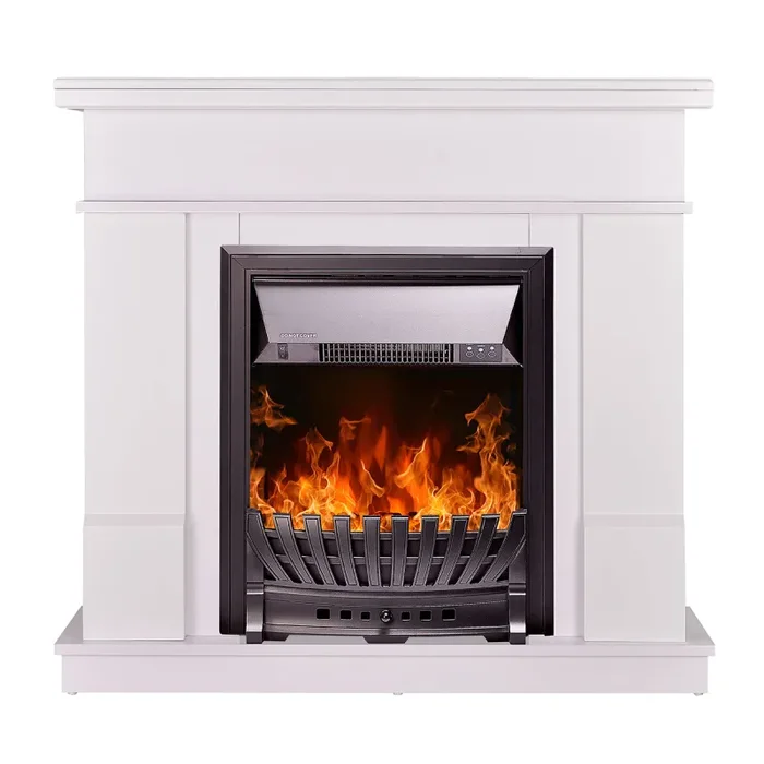 Camino Elettrico da Pavimento 100×103,4×30 cm Effetto Fiamma 2000W Rodos & Pluton Bianco - immagine 2