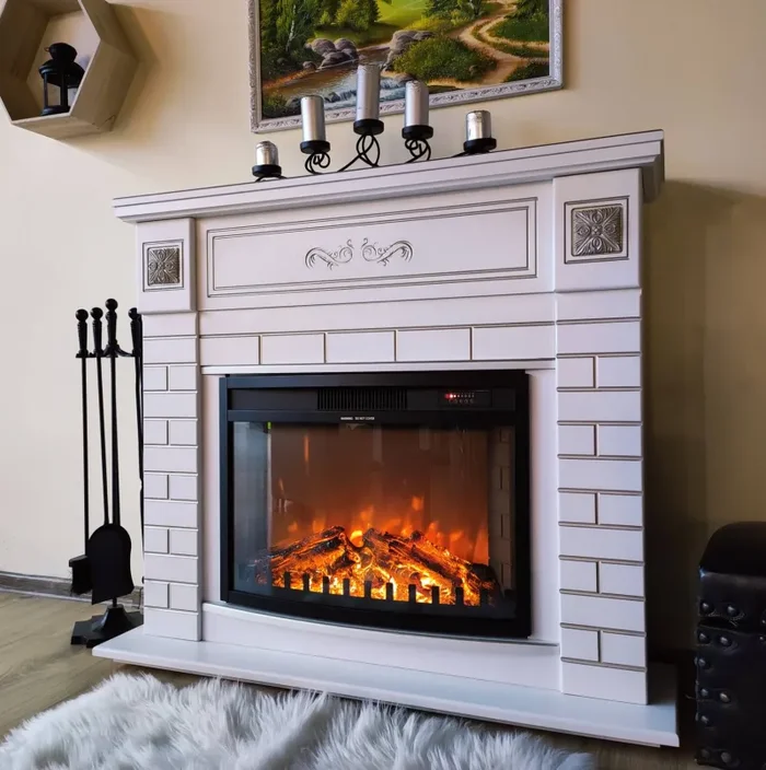 Camino Elettrico da Pavimento 100,5x115x33 cm Effetto Fiamma 1500W Orion & Zakinthos Bianco - immagine 3