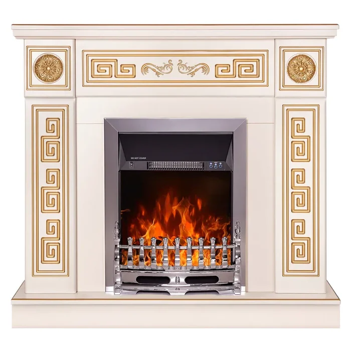 Camino Elettrico da Pavimento 102x110x30 cm Effetto Fiamma 2000W Versailles & Galileo Silver Avorio - immagine 2