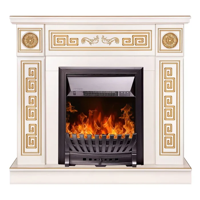 Camino Elettrico da Pavimento 102x110x30 cm Effetto Fiamma 2000W Versailles gold & Pluton Avorio - immagine 2