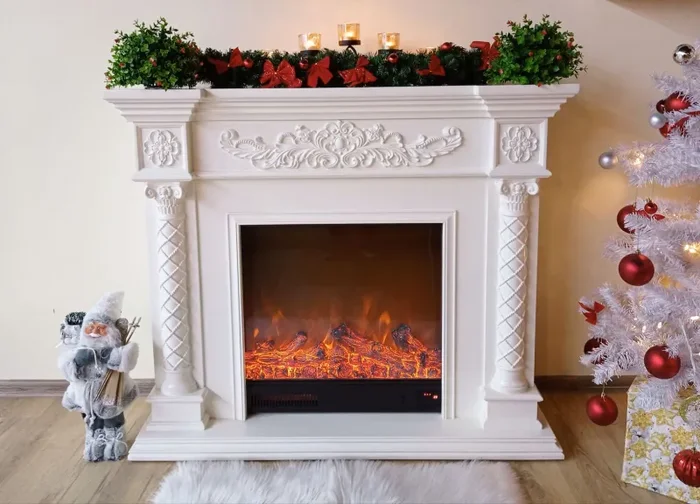 Camino Elettrico da Pavimento 102x120x33 cm Effetto Fiamma 1500W Milano Marrone - immagine 2