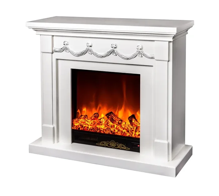 Camino Elettrico da Pavimento 102x120x33 cm Effetto Fiamma 1500W Olivia Bianco