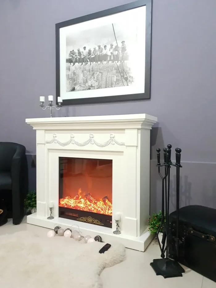 Camino Elettrico da Pavimento 102x120x33 cm Effetto Fiamma 1500W Olivia Bianco - immagine 2