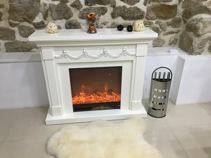 Camino Elettrico da Pavimento 102x120x33 cm Effetto Fiamma 1500W Olivia Bianco - immagine 3