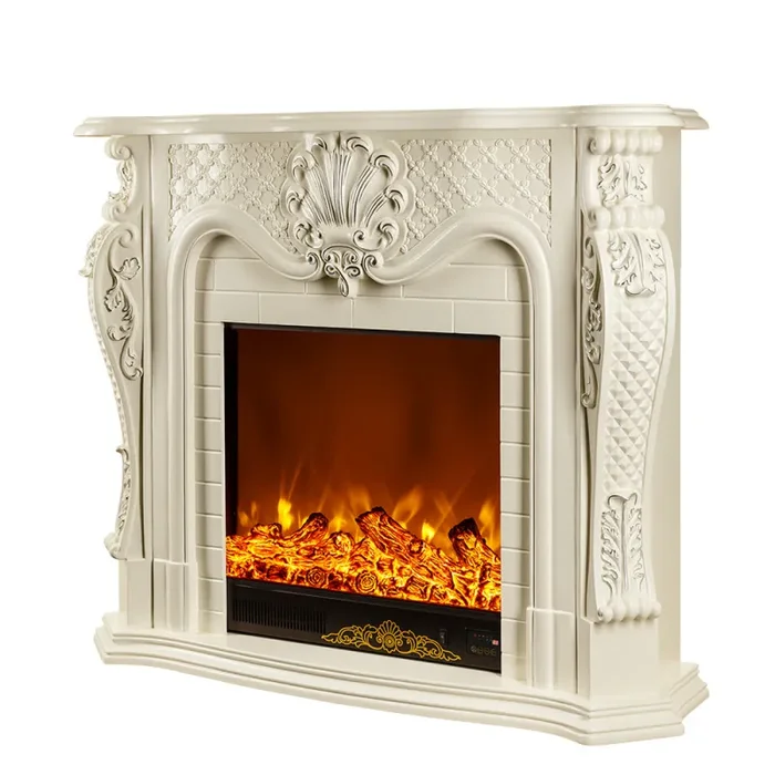 Camino Elettrico da Pavimento 102x120x33 cm Effetto Fiamma 1500W Perla mini Bianco