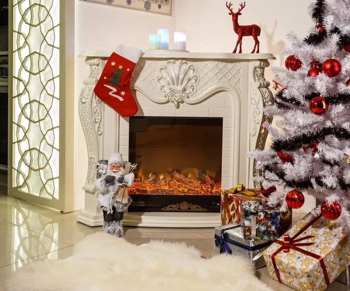 Camino Elettrico da Pavimento 102x120x33 cm Effetto Fiamma 1500W Perla mini Bianco - immagine 2