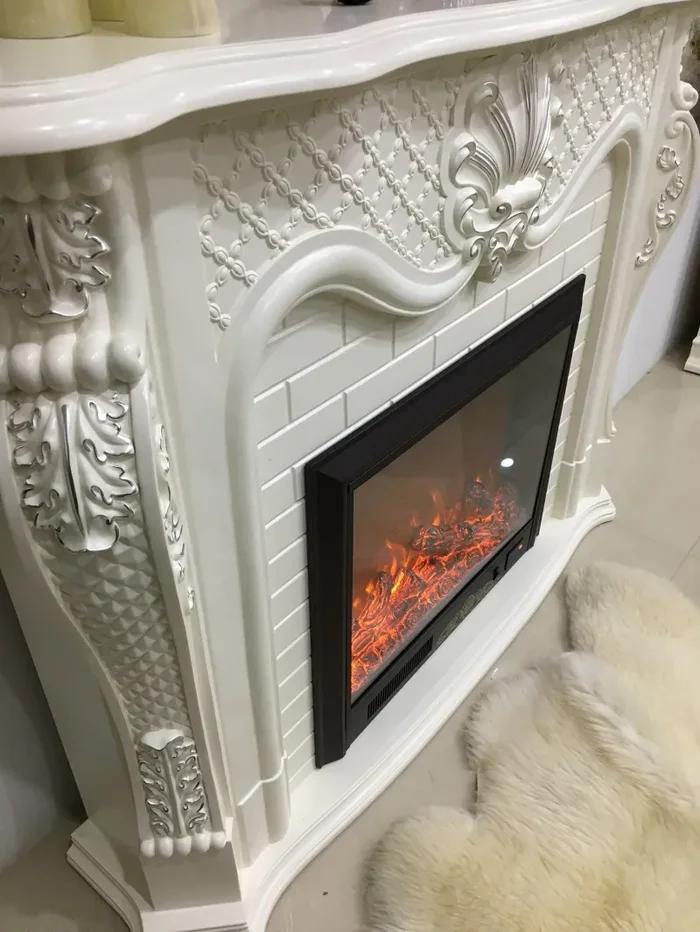 Camino Elettrico da Pavimento 102x120x33 cm Effetto Fiamma 1500W Perla mini Bianco - immagine 3