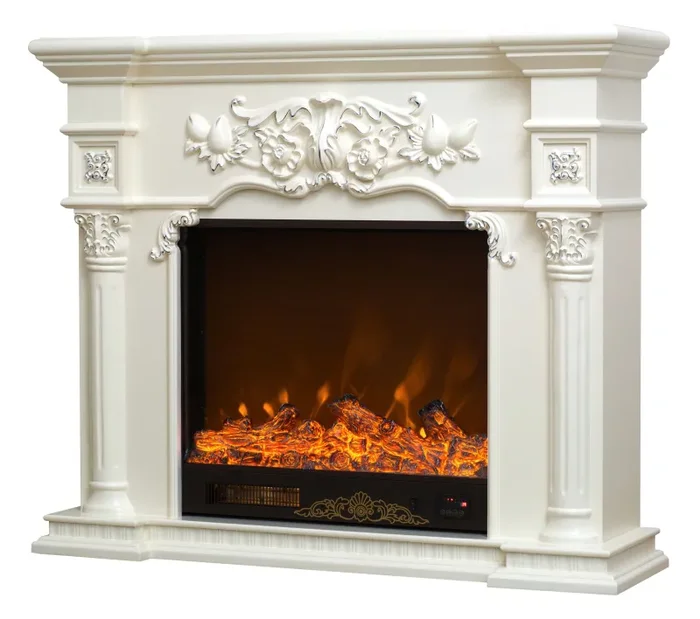 Camino Elettrico da Pavimento 102x120x33 cm Effetto Fiamma 1500W Savage mini Bianco