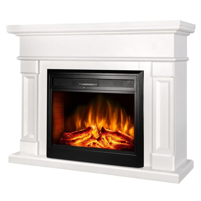 Camino Elettrico da Pavimento 102x136x33 cm Effetto Fiamma 1950W Riga & Carmen Panna