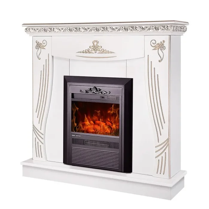 Camino Elettrico da Pavimento 103,5x110x30 cm Effetto Fiamma 2000W Napoli & Cristina Bianco