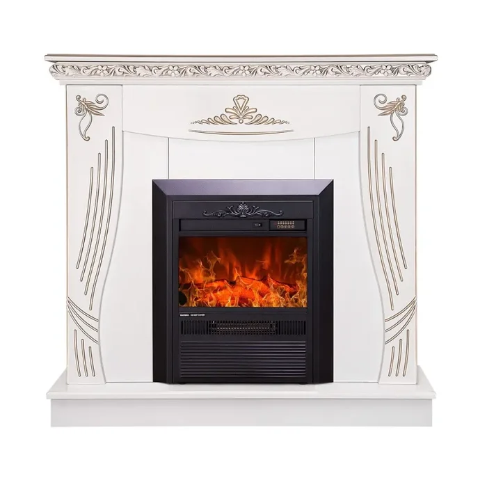 Camino Elettrico da Pavimento 103,5x110x30 cm Effetto Fiamma 2000W Napoli & Cristina Bianco - immagine 2