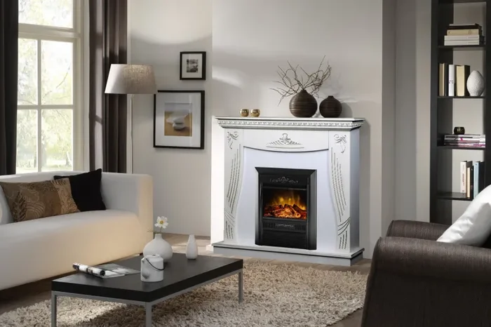 Camino Elettrico da Pavimento 103,5x110x30 cm Effetto Fiamma 2000W Napoli & Cristina Bianco - immagine 3