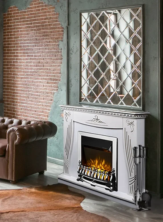 Camino Elettrico da Pavimento 103,5x110x30 cm Effetto Fiamma 2000W Napoli & Galileo Silver Bianco In saldo - immagine 3