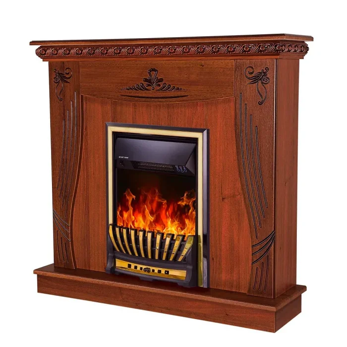 Camino Elettrico da Pavimento 103,5x110x30 cm Effetto Fiamma 2000W Napoli & Meridian Noce Moda