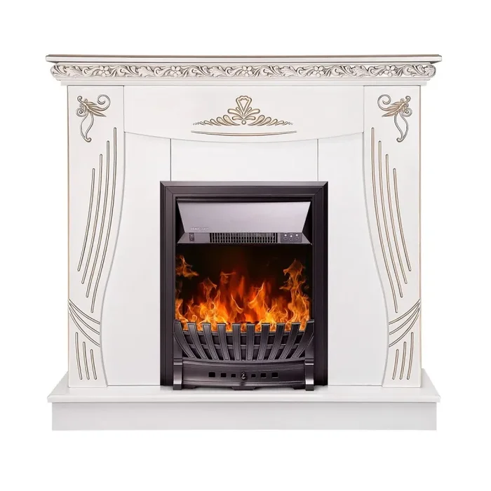 Camino Elettrico da Pavimento 103,5x110x30 cm Effetto Fiamma 2000W Napoli & Pluton Bianco - immagine 2