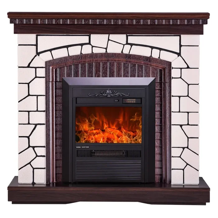 Camino Elettrico da Pavimento 105,8x110x30 cm Effetto Fiamma 2000W Natali & Cristina Bianco/noce scuro - immagine 2