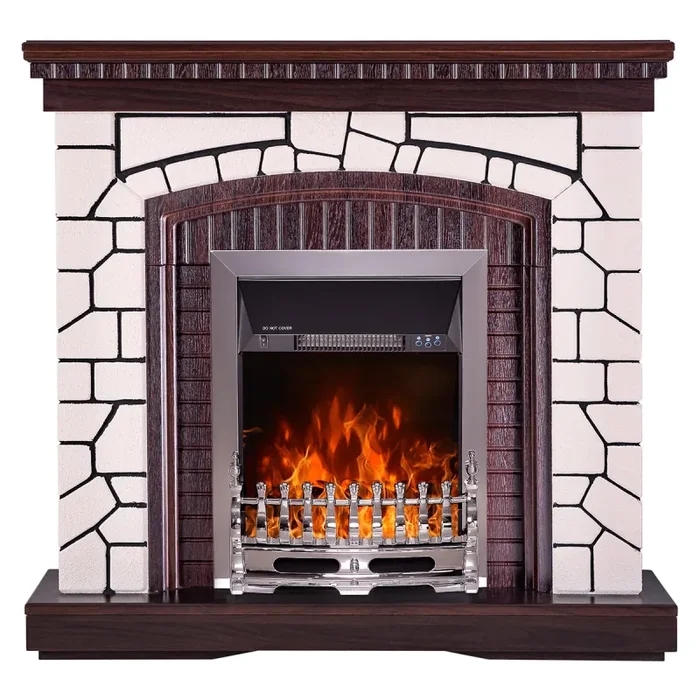 Camino Elettrico da Pavimento 105,8x110x30 cm Effetto Fiamma 2000W Natali & Galileo Silver Bianco/noce scuro - immagine 2