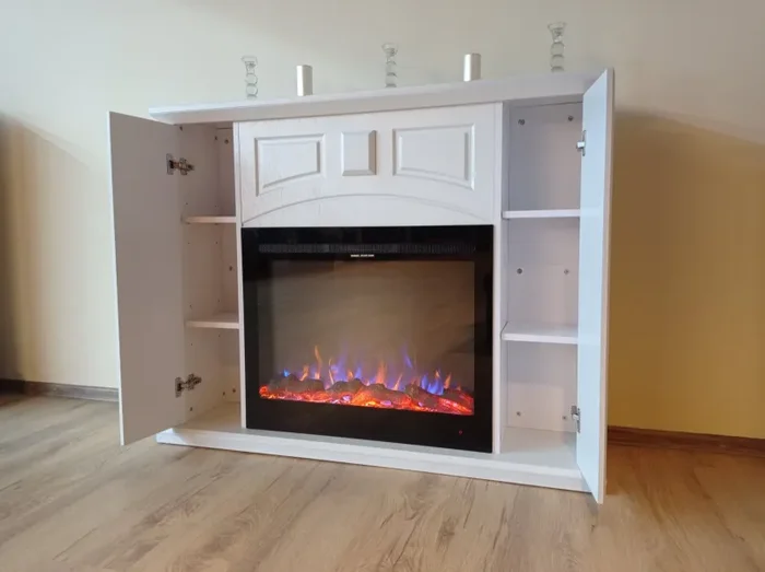 Camino Elettrico da Pavimento 105x135x32 cm Effetto Fiamma 1500W Toulouse & Colorado Bianco - immagine 3
