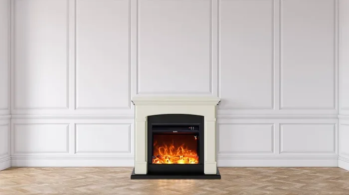 Camino Elettrico da Pavimento 107,2×95,2×24,5 cm Effetto Fiamma 1500W Sined Siena Bianco Crema - immagine 2