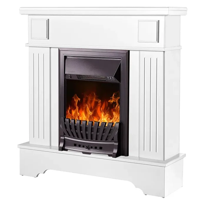 Camino Elettrico da Pavimento 109,2×103,4×30 cm Effetto Fiamma 2000W Marina Extra & Pluton Bianco