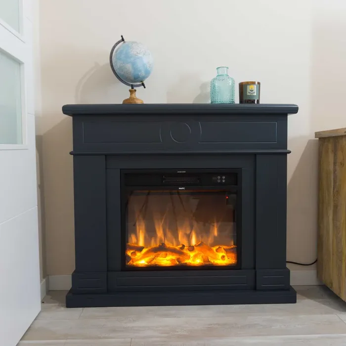 Camino Elettrico da Pavimento 109x102x21,5 cm Effetto Fiamma 1500W Sined Lipari Grigio Fornitura - immagine 2