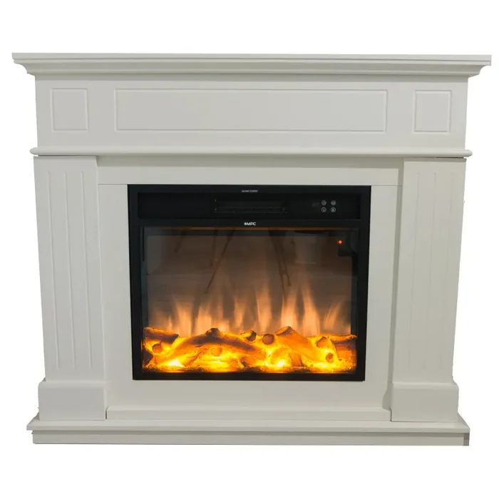 Camino Elettrico da Pavimento 110x95x25 cm Effetto Fiamma 1500W Sined Pienza Bianco
