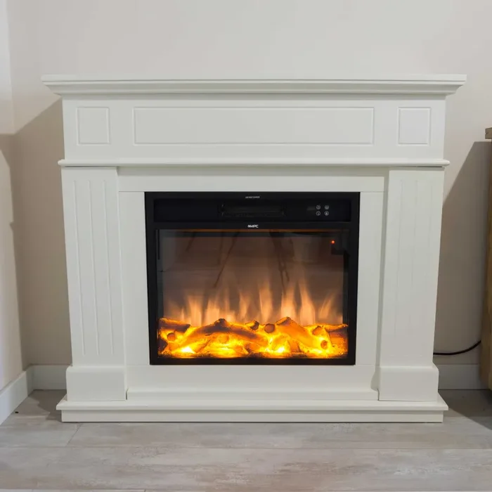 Camino Elettrico da Pavimento 110x95x25 cm Effetto Fiamma 1500W Sined Pienza Bianco - immagine 2