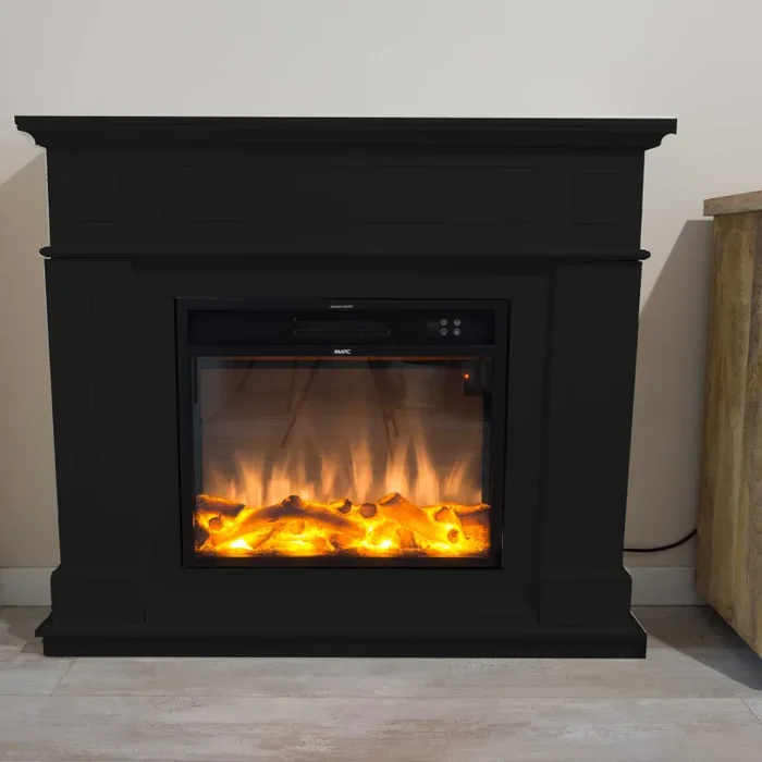 Camino Elettrico da Pavimento 110x95x25 cm Effetto Fiamma 1500W Sined Pienza Nero - immagine 2