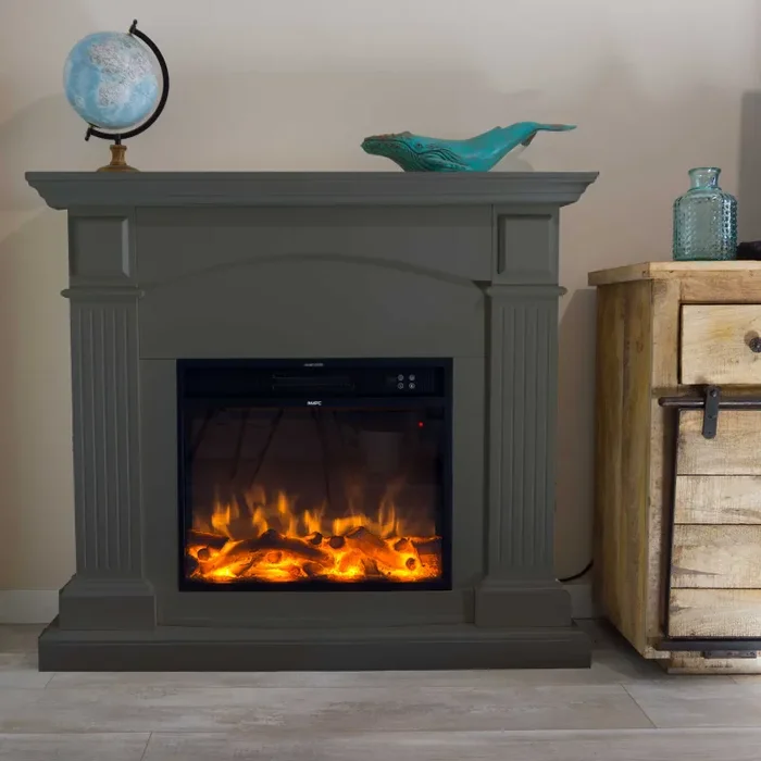 Camino Elettrico da Pavimento 113,7×102,2×28,2 cm Effetto Fiamma 1500W Sined Cetona Grigio Online ora - immagine 2