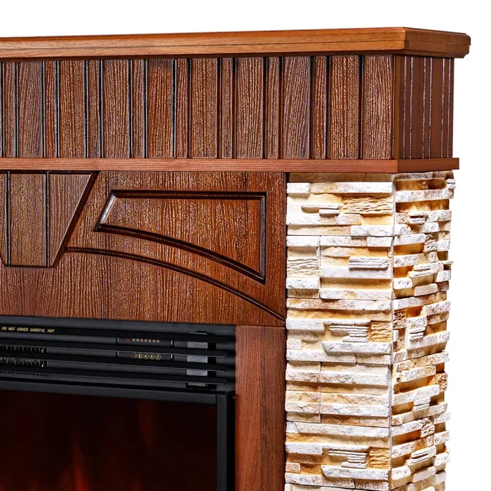 Camino Elettrico da Pavimento 113x127x31 cm Effetto Fiamma 1950W Zeus & Mirabella Noce - immagine 3