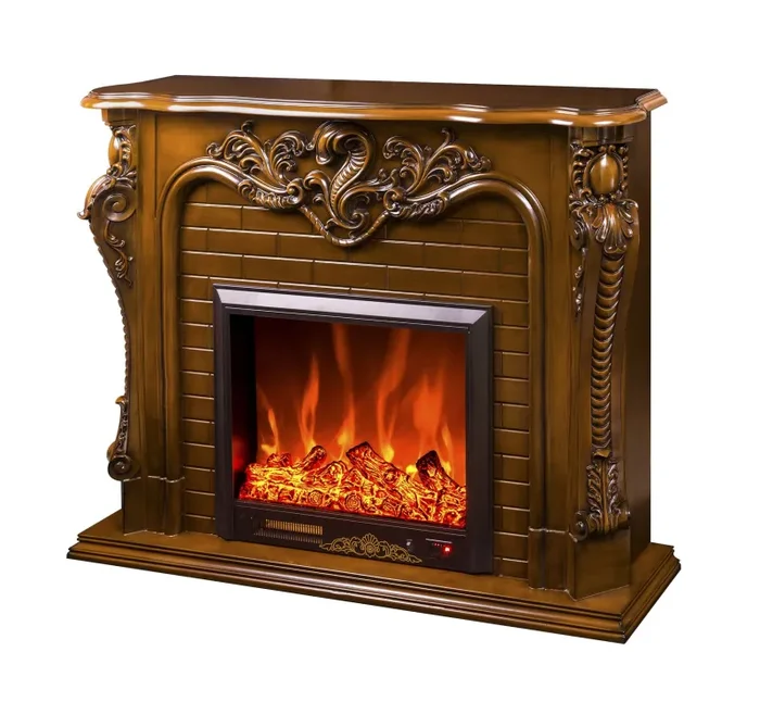 Camino Elettrico da Pavimento 116x150x33 cm Effetto Fiamma 1500W Artemida Noce Vendita online