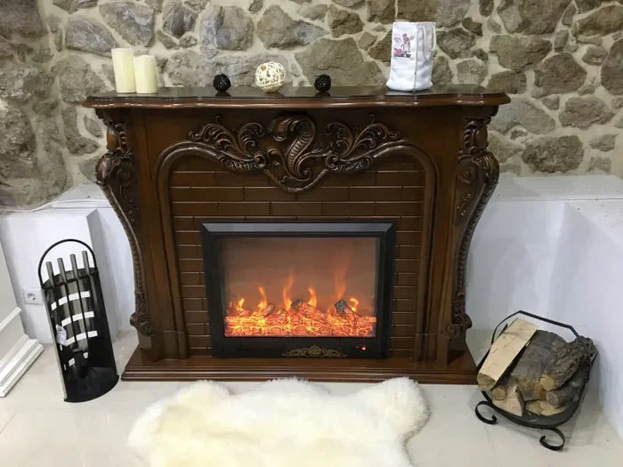 Camino Elettrico da Pavimento 116x150x33 cm Effetto Fiamma 1500W Artemida Noce Vendita online - immagine 2