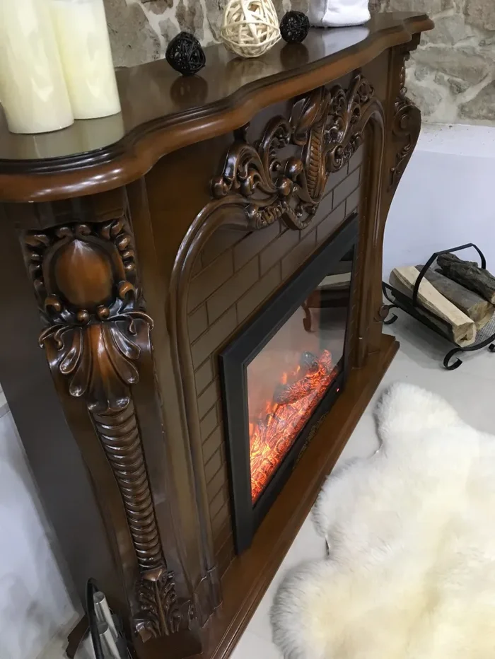 Camino Elettrico da Pavimento 116x150x33 cm Effetto Fiamma 1500W Artemida Noce Vendita online - immagine 3