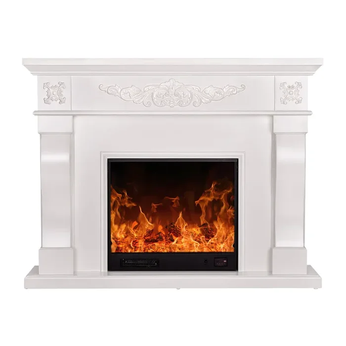 Camino Elettrico da Pavimento 116x150x33 cm Effetto Fiamma 1500W Torino Bianco - immagine 2